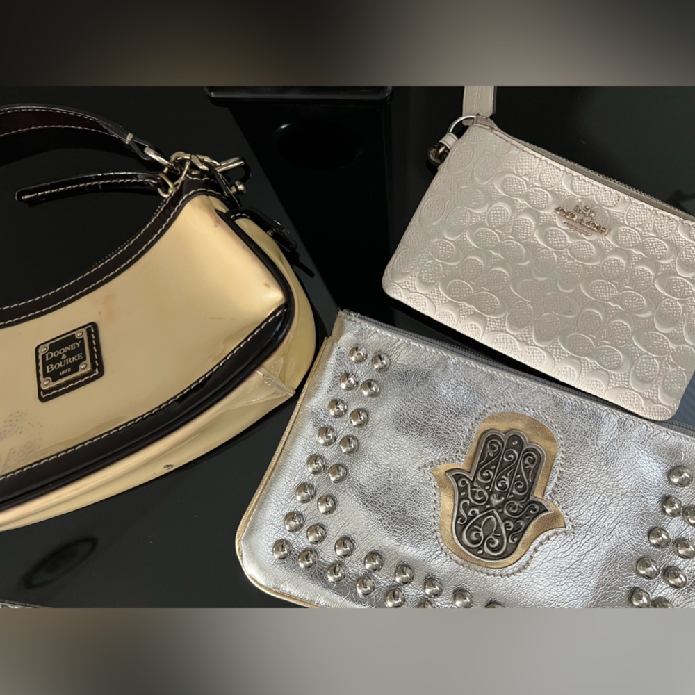 COPY - 3 PURSES:Dooney & Bourke Purse, Coach Wristlet & Silver Wristlet!